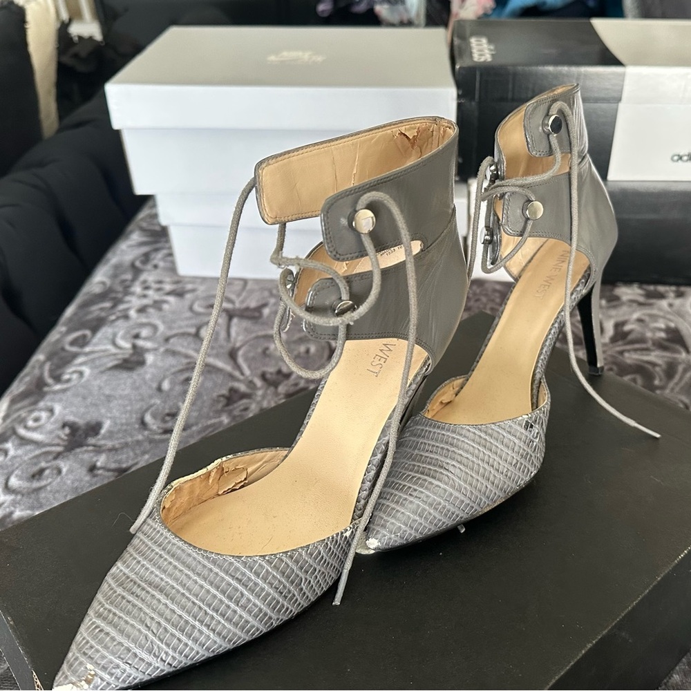 Gray Ankle Strap Heels
